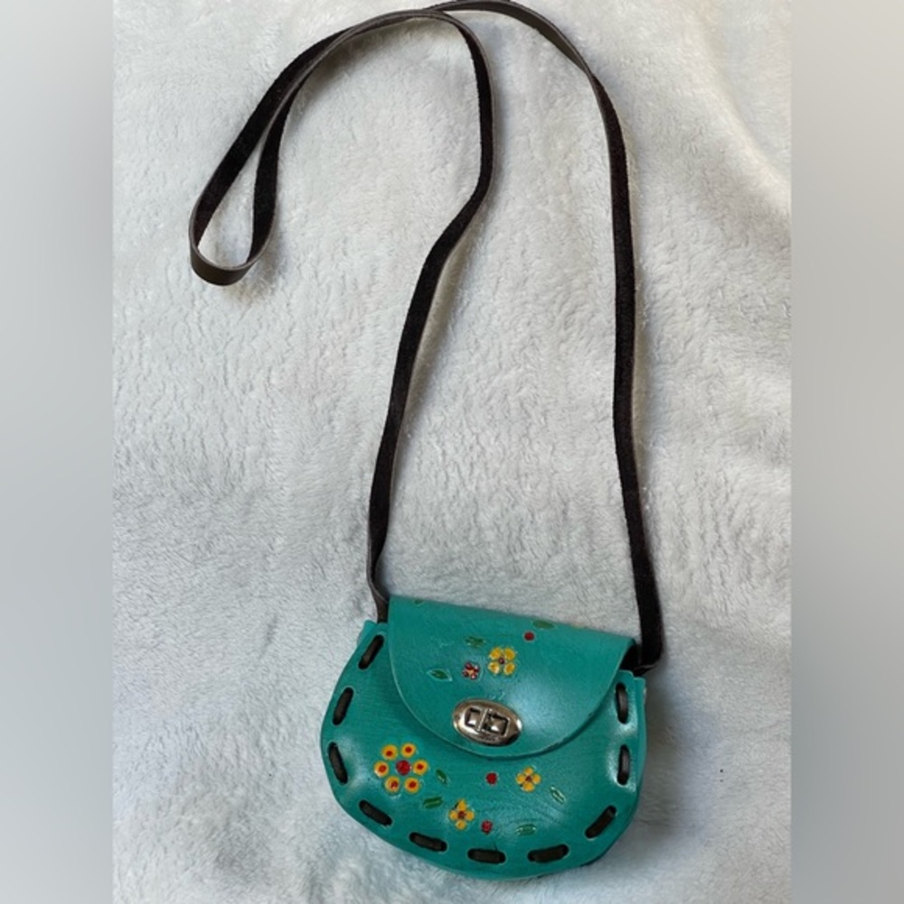 Vintage handmade Mexico leather mini purse crossbody colorful - Picture 1 of 10